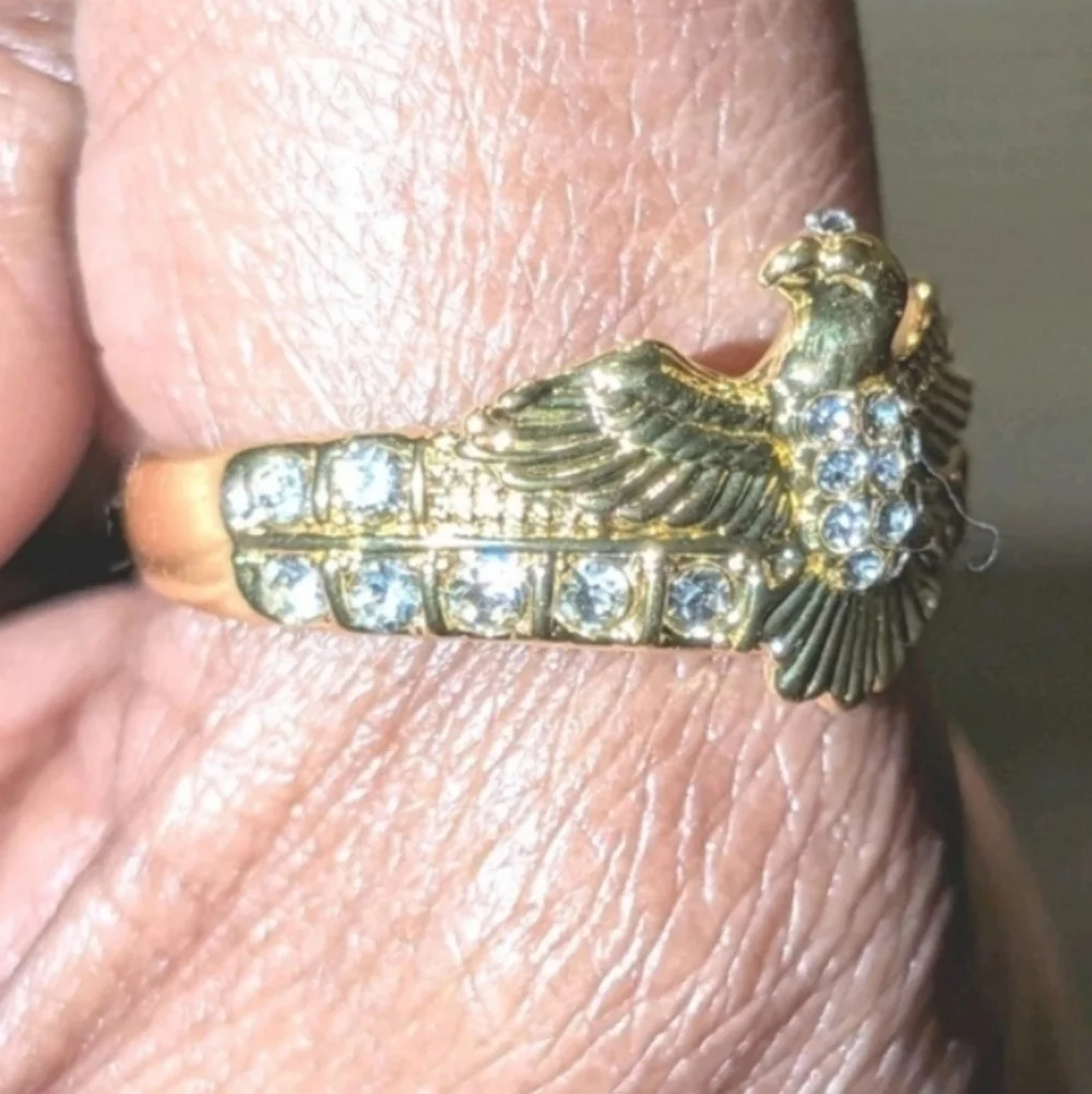 1ct Round Simulated Diamond Mens Flying Eagle Ring 14k Yellow Gold Plated 10